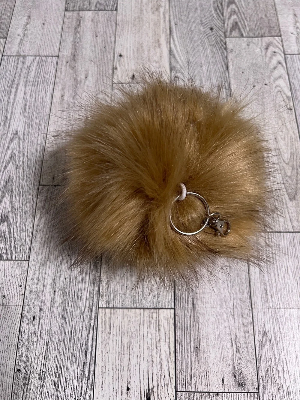 Large 5 inch Light Brown Faux Fur Pom Keychain - Purse Charm Women Accessories